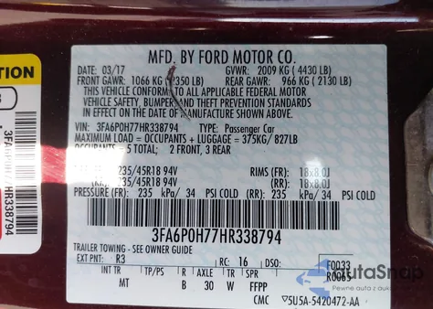 2017 Ford Fusion Se из США, поврежденный, VIN 3FA6P0H77HR338794